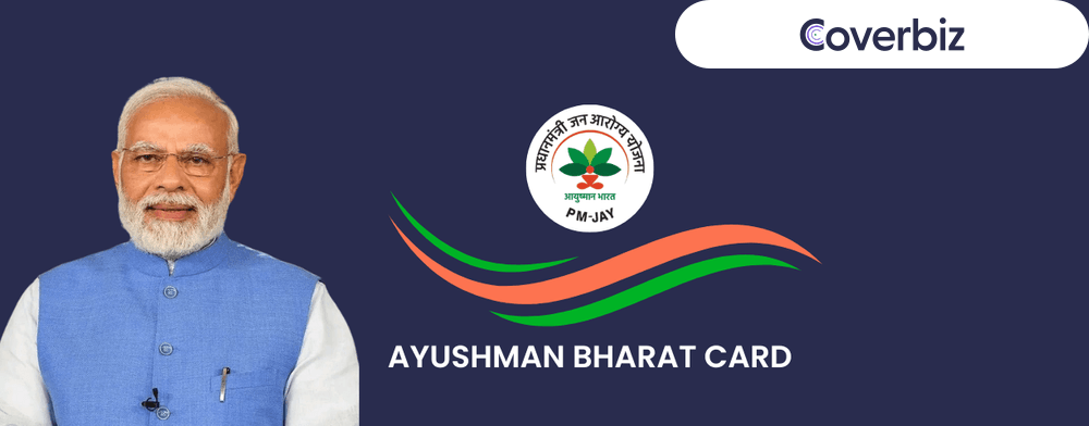 Indian Prime Minister Narendra Modi infront of Ayushman Bharat Card banner