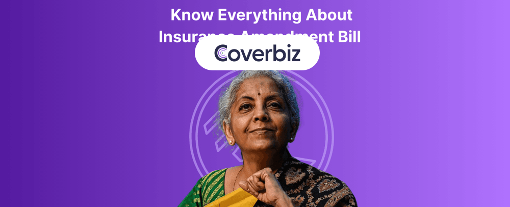India's finance minister Nirmala Sitharaman is seen with a violet background, the text Know Everything About Insurance Amendment Bill is written behind her