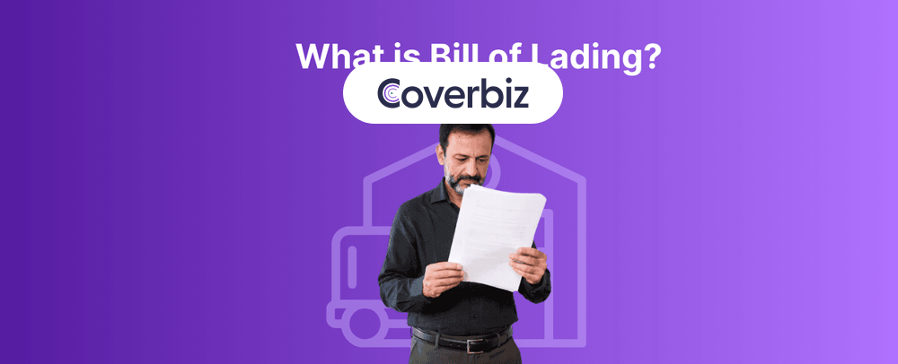 A man reading a document, behind him is a violet background with the words Bill of Lading written