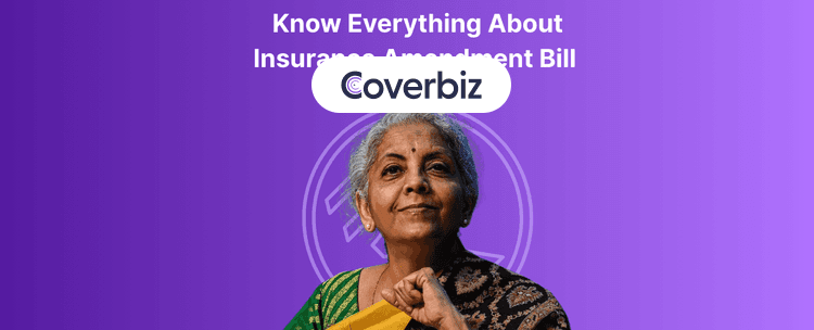 India's finance minister Nirmala Sitharaman is seen with a violet background, the text Know Everything About Insurance Amendment Bill is written behind her