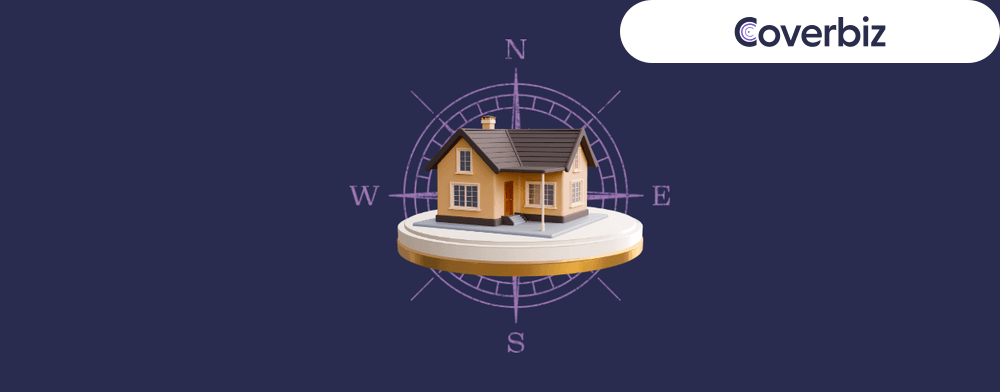 A miniature house with the background of a compass